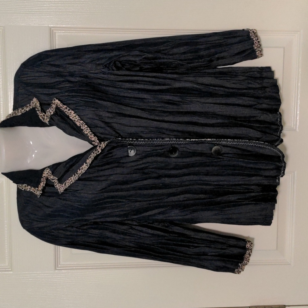 Chico's blouse with animal print trim